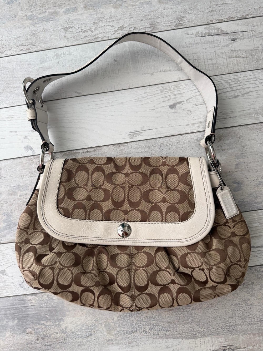 Vintage Y2K Coach brown logo Soho flap shoulder bag